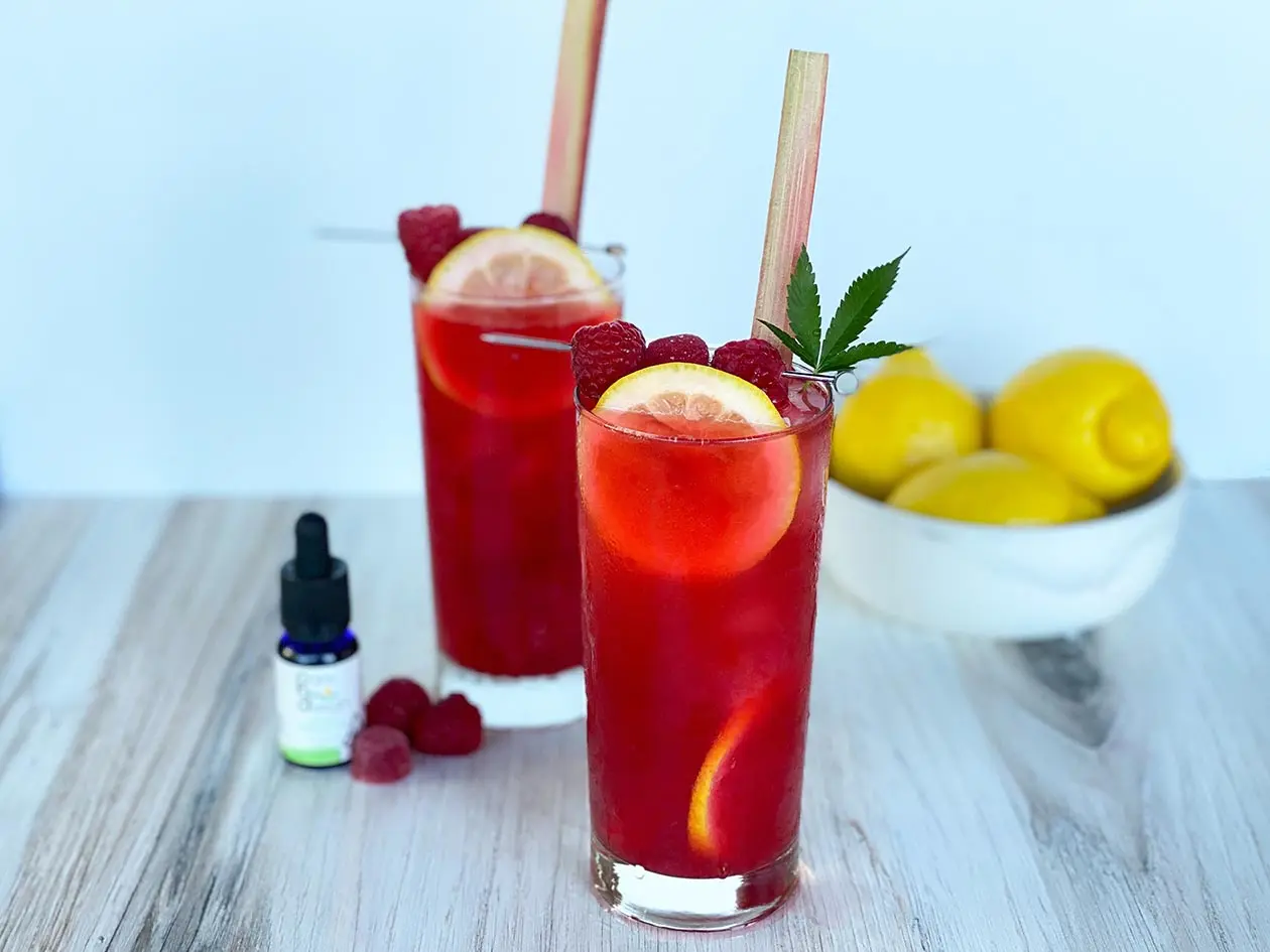 Raspberry Rhubarb Palmer with Raspberry Gummy Garnish